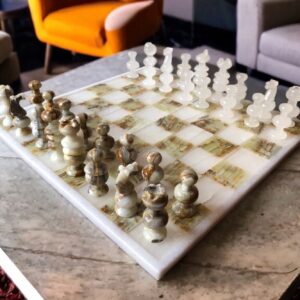 Juego de ajedrez GRANDE 13.77 "x 13.77", juego de ajedrez Onyx en verde y blanco, juego de ajedrez de piedra, juego de ajedrez hecho a mano
