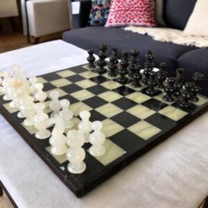 LARGE Chess set 13.77” x 13.77”, Marble Chess set in black and green, Stone Chess Set, Chess set handmade