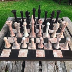 LARGE Chess set 13.77” x 13.77”, Marble Chess set in black and pink, Stone Chess Set, Chess set handmade, Italian design