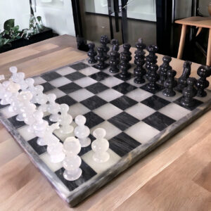 LARGE Chess set 13.77” x 13.77”, Marble Chess set in gray and white, Stone Chess Set, Chess set handmade