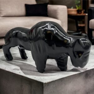 Bison art, Buffalo figur, Buffalo figure, Marble decor, Buffalo statue, Carved stone animal, Bison decor
