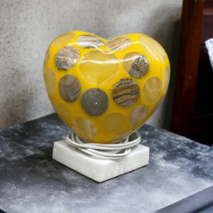 Table lamp crystal, Stone lamp, Heart figurine, Onyx lamp, Heart lamp, Love lamp, Yellow and white color