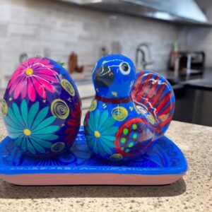 Salt And Pepper Shakers With Tray Made Of Clay Hand Painted Guerrero, Culture Of Mexico Salt And Pepper Set Lead Free Acrylic Paint