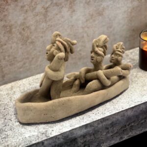 Canoe With  Offerings Handcraft Mexican Culture Home Decor Prehispanic Vintage Rustic Clay Material Antique Ancrestral Figurines