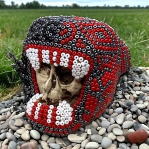 Jaguar Warrior Statue  Huichol Sculpture Of Mexican Folk Art, Panther Wixarika As A Mexican Decorative Figure , Made Of Resin And Beads