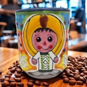 Cappuccino Cup, Frida Mexican Coffee Mug, Puebla Talavera Pottery, Ceramic Thermos, Lead-Free Includes Lid