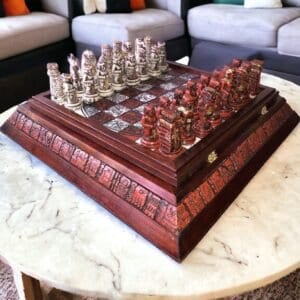 Chess set, Resin Chess set in red and white, Mexican chess, Chess set handmade, Soviet chess set, Wooden chess