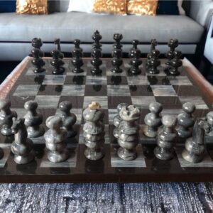 LARGE Chess set 13.77” x 13.77”, Marble Chess set in black and gray, Stone Chess Set, Chess set handmade