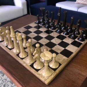 LARGE Chess set 13.77” x 13.77”, Marble Chess set in brown and black, Stone Chess Set, Chess set handmade, Italian design
