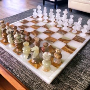 LARGE Chess set 13.77” x 13.77”, Marble Chess set in white and tarta, Stone Chess Set, Chess set handmade