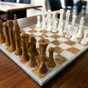 LARGE Chess set 13.77” x 13.77”, Marble Chess set in white and zarro, Stone Chess Set, Chess set handmade, Italian design