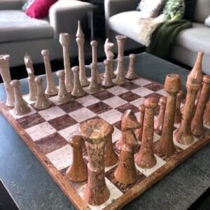XL LARGE Chess set 16.53” x 16.53”, Marble Chess set in orange and beige, Stone Chess Set, Chess set handmade, Italian design
