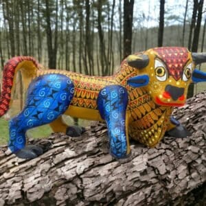Bull Figurine Mexican Folk Art Alebrije Statue, Wooden Bull As Mexican Decoration Art, Made Of Wood And Carved By Hand
