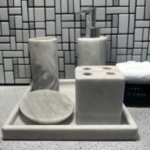 Bathroom decor, Soap dispenser, Bathroom accessories, Stone soap dispenser, Liquid soap holder, 5 piece gray set