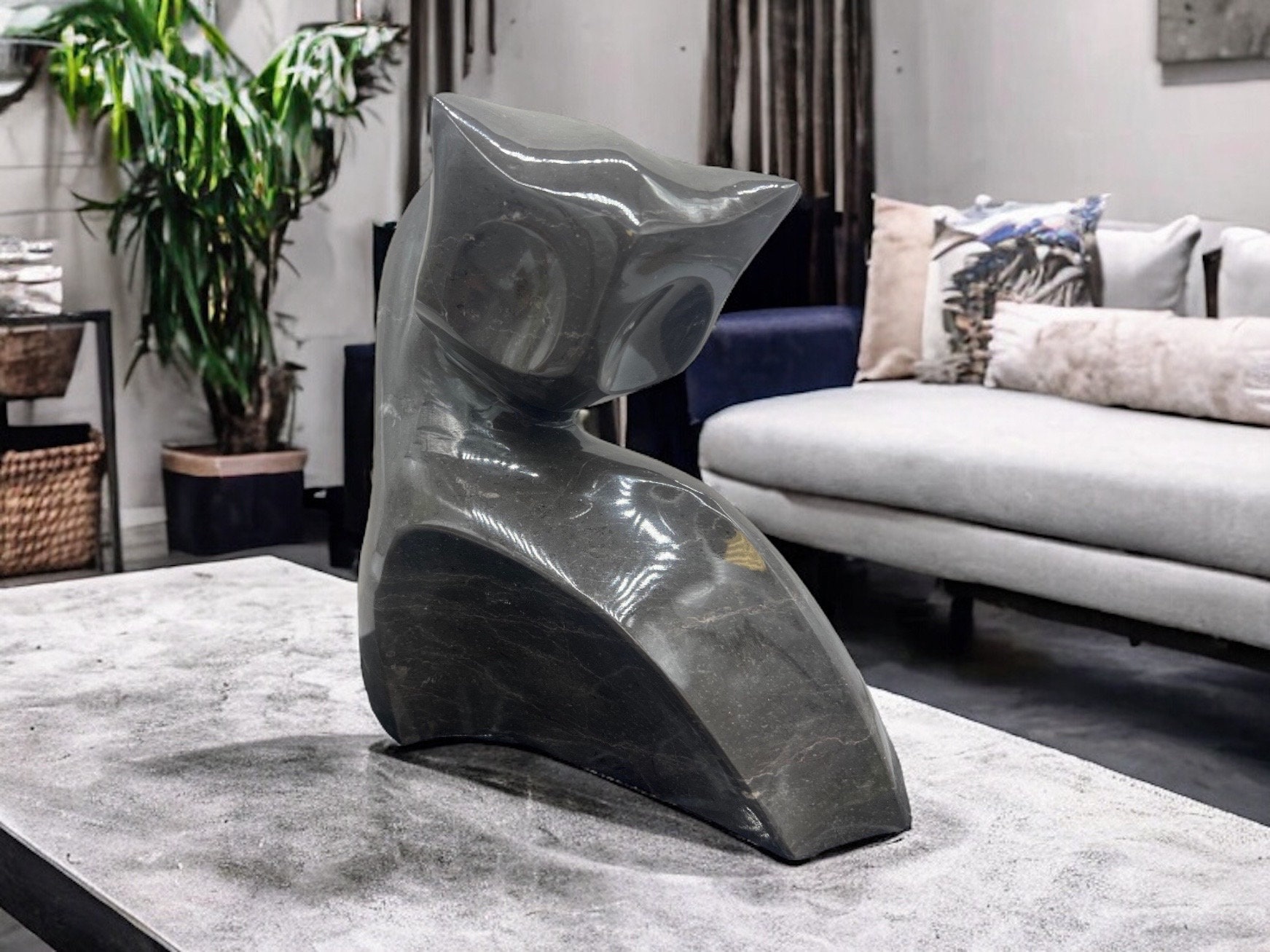 Extra Big Cat Statue Minimalist, Cat Figurine, Stone Cat Sculpture, Kittie Carving, Gray Cat Figurine, Carved Stone Animal - Image 1