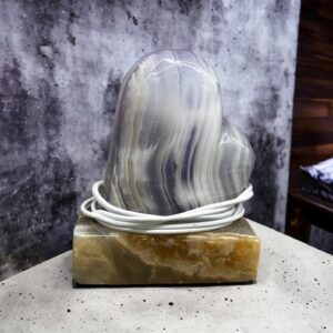 Table lamp crystal, Stone lamp, Heart figurine, Onyx lamp, Heart lamp, Love lamp, Purple and brown shades color