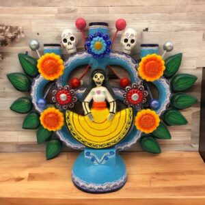 Candle Holder, Tree of death, Candelabra, Arbol de la muerte , Mexican Pottery, Mexican Candelabra 9” High