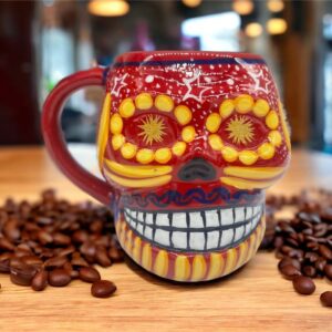 Cappuccino Skull Coffee Cup Made Of Clay Handmade And Handmade Painted Lead Free Guerrero Pottery, Coffee Cup Unique Designs For Expresso