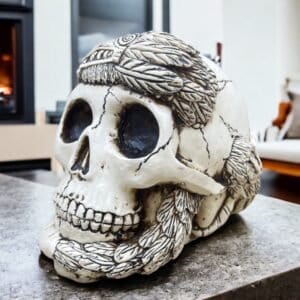 Indio Quetzacoalt Warrior Skull, Mexican Decoration, Skeleton Head, Skull Sculpture, Human Skeleton, Skull Statue