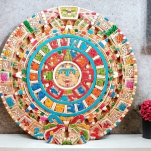 Prehispanic Decorative wooden wall painting, Mexican decoration, Aztec theme, Aztec calendar ASK FOR CUSTOMIZE