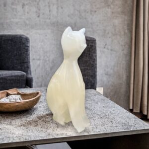 Cat statue, Cat figurine, Stone cat sculpture, Cat carving, White cat figurine, Carved stone animal