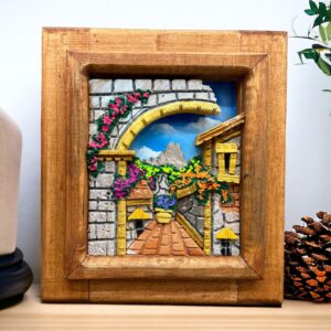 Wall Art 3D In Rock Pomez And Wood Frame/ Hand Carved And Design In Mexico Unique  Charm And Colorful Folk Wall Art Landscape Painting