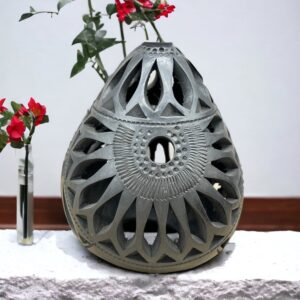 Egg Luminary Of Brown Clay From Oaxaca Mexico, Handmade And Elegant Lamp For Interior Home Design Decor Centerpiece Barro