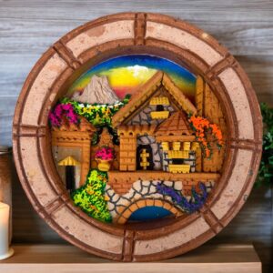 Wall Art 3D In Rock Pomez And Quarry Frame/ Hand Carved And Design In Mexico Unique  Charm And Colorful Folk Wall Art Landscape Painting