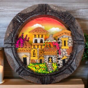 Wall Art 3D In Rock Pomez And Quarry Frame/ Hand Carved And Design In Mexico Unique  Charm And Colorful Folk Wall Art Landscape Painting