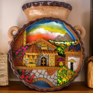 Wall Art 3D In Rock Pomez And Clay Frame/ Hand Carved And Design In Mexico Cantarito Charm Unique  Colorful Folk Wall Art Landscape Painting