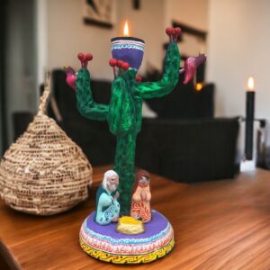 Day Of Dirth Cactus Nacamiento Handcrafted Polychrome Clay Vibrantly Painted, Authentic Mexican Folk Art, Home Decor, Hand-Molded  Painted