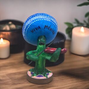 Musician Cactus  Handcrafted Polychrome Vibrantly Painted, Authentic Mexican Folk Art, Home Decor, Hand-Molded and Painted, Artisan Craft