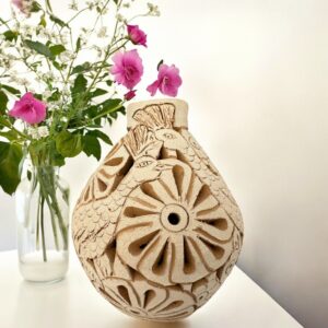 Mexican pottery, Clay plant pot, Pottery luminary, White clay vase, Mexican vase, Mexican clay pot, Oaxaca pottery, White pottery vase