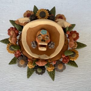 Frida Kahlo Skull  Candelabra, Mexican Pottery, Mexican Skull Handmade in Metepec 4.33” High