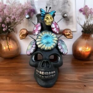 Skull Mini Chimney Michoacan Clay - Artisanal Handcrafted Mexican Decor, Unique Gothic Home Accent Decor, Day of the Dead Cultural Art