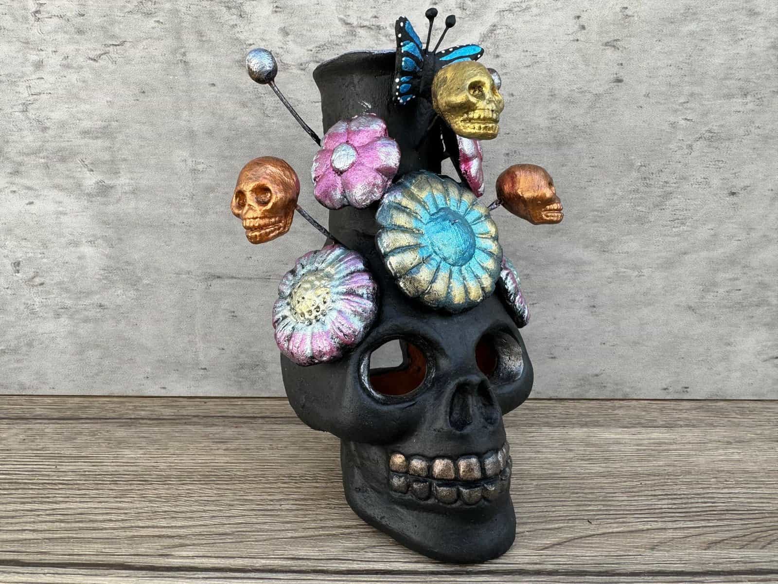 Skull Mini Chimney Michoacan Clay - Artisanal Handcrafted Mexican Decor, Unique Gothic Home Accent Decor, Day of the Dead Cultural Art - Image 2