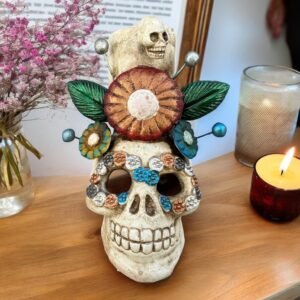 Skull Mini Chimney Michoacan Clay - Artisanal Handcrafted Mexican Decor, Unique Gothic Home Accent Decor, Day of the Dead Cultural Art