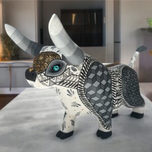 Large Bull Figurine Mexican Folk Art Alebrije Statue Wooden Authentic Oaxaca Artidsns Bull As Mexican Decoration Art Wood Carved By Hand