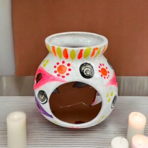 Candleholder Hand-Painted Mexican Clay - Artisan Crafted, Unique Decor, Traditional Pottery, Handmade Gift, Rustic Home Accent, Artisanal