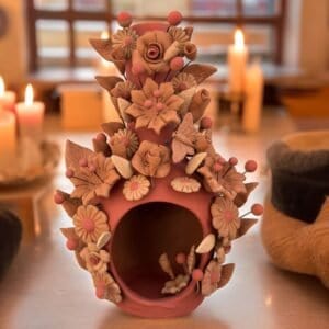 Mini Chimney Handcrafted Oaxacan  With Pastillaje Or Filigrana - Natural Clay Mexican Artistry, Decorative Home Accent, Unique Artisanal