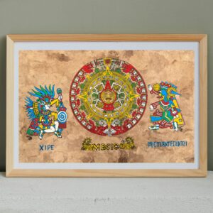 Aztec calendar painted on amate paper, original amate paintings in Mexican art, acrylic painting / Mexican painting authentic artisans.