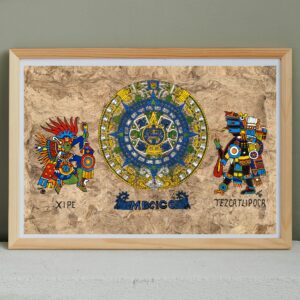 Aztec calendar painted on amate paper, original amate paintings in Mexican art, acrylic painting / Mexican painting authentic artisans.