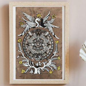 Aztec calendar painted on amate paper, original amate paintings in Mexican art, acrylic painting / Mexican painting authentic artisans.