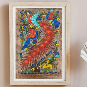 Bird painting painted on amate paper, original amate paintings in Mexican art, acrylic painting / Mexican painting authentic artisans
