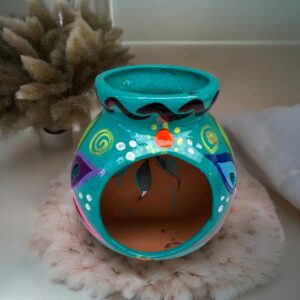 Candleholder Hand-Painted Mexican Clay - Artisan Crafted, Unique Decor, Traditional Pottery, Handmade Gift, Rustic Home Accent, Artisanal