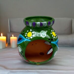 Candleholder Hand-Painted Mexican Clay - Artisan Crafted, Unique Decor, Traditional Pottery, Handmade Gift, Rustic Home Accent, Artisanal