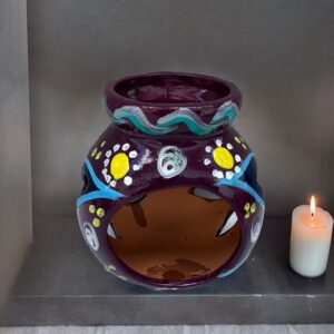 Candleholder Hand-Painted Mexican Clay - Artisan Crafted, Unique Decor, Traditional Pottery, Handmade Gift, Rustic Home Accent, Artisanal