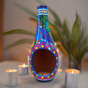 Mini Chimney Incense Burner Made Of Clay Hand Painted Guerrero, Culture Of Mexico Candle Holder For Indoor Home Decor With Vibrant Colors