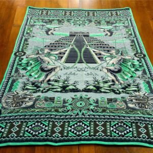 Bed Cover Throw Quilt Aztec Archers Chichén Itzá Mexican Handmade. Soft, Colorful And Warm Blanket For Winter