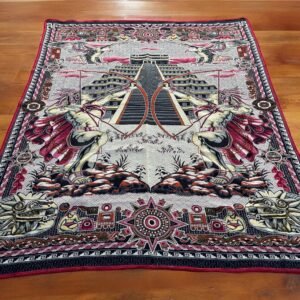 Bed Cover Throw Quilt Aztec Archers Chichén Itzá Mexican Handmade. Soft, Colorful And Warm Blanket For Winter